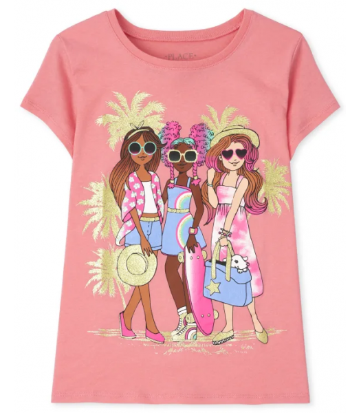 Childrens Place Rose Pink Girls Vacay Squad Graphic Tee